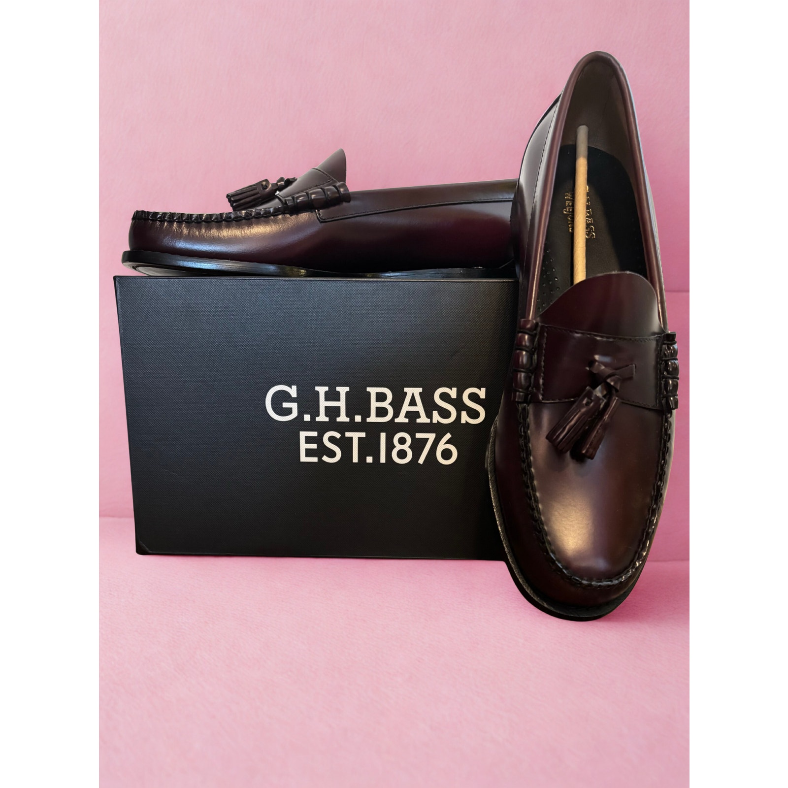 G.H. Bass Men’s Tassel Loafers 11.5 Genuine Leather Burgundy New With Box